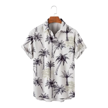 Novas Havaianas Shirts para os Homens de Coco árvores de Manga Curta, camisa Branca de Verão Fresco Tops Vintage Respirável