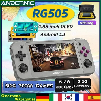 NOVO 512G ANBERNIC RG505 4.95 Polegadas OLED Console Portátil Android Jogo 12 Sistema PSP Tela de Toque para Unisoc Tigre T618 70000Games