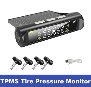 TPMS da Pressão dos Pneus, Sensor de Monitoramento do Sistema Solar Relógio Digital LCD do Carro da exposição de Pressão dos Pneus de Advertência de Temperatura de Carregamento USB