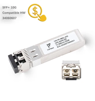 Compatível HW 34060607 Gigabit 10G SFP+ 850nm 300m Duplex DDM Mini-Gbic Ótica Transceptor SFP Módulos de 10G SM 300M LC