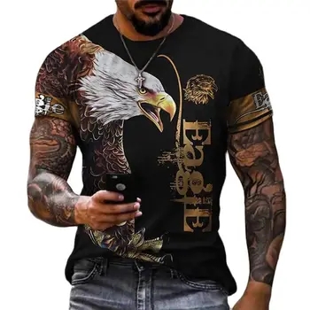 Verão em 3D, o Águia Homens de T-shirt Impresso Animal Gola Redonda, Manga Curta Extra Grande Top T-shirt