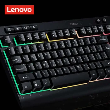 A Lenovo KM400 Jogo com Fio Teclado, Mouse, Kit de LED Brilho Colorido Ergonomia Impermeável de Alta Qualidade para Computadores Desktop Teclados