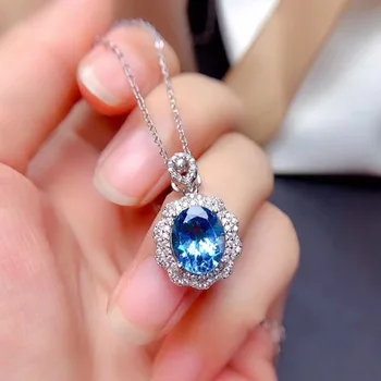 O novo luxo luz azul do mar imitação topázio conjunto com zircão abrir o anel de moda feminina clavícula colar