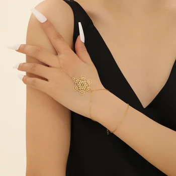 QIAMNI Moda Sagrado Oculto Geometria Chakra Yoga Anel de Dedo do Bracelete Chain Da Festa de Casamento Mão o Chicote de Jóias Menina de Presente
