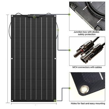 célula solar flexível 80w preto ETFE semi-flexível, o painel solar carrega 12v 24v bateria