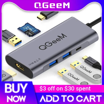 QGeeM o 7in1 USB C Hub Huawei P20 Mate 20 Pro Tipo C USB Hub USB-C 3,0 Hub HDMI, Leitor de Cartão Thunderbolt3 Adaptador para MacBook Pro