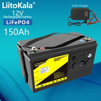 LiitoKala 12V 150Ah LiFePO4 Bateria De 12,8 V Poder Para RV Campistas Carrinho de Golfe Off-Road Fora-grade Vento Solar，QC3.0 Tipo-C saída USB