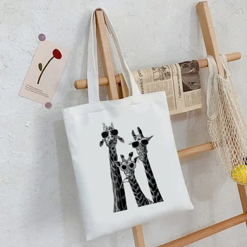 Girafa saco de compras na mercearia reusáveis bolsa reciclagem eco bag ecobag shoping pano de tecido pegar