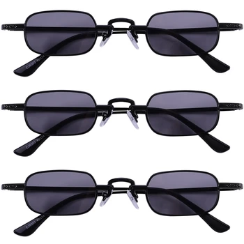 3X Retro Punk Óculos Quadrado Claro Óculos de sol Feminino Óculos de sol Retro Homens de Armação de Metal-Preto-e-Cinza Preto