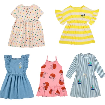 2023 Crianças Vestidos de BC Marca Bonito Meninas Impressão de Manga Curta Vestido de Princesa Bebê Criança de Moda Outwear Novas Roupas de Verão