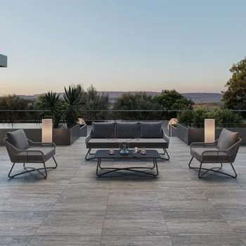 Luxo sofá de vime ao ar livre do hotel courtyard terraço com jardim impermeável liga de alumínio sofá móveis de combinação
