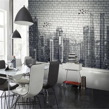 Arquitetura urbana preto branco pintados à mão parede de tijolos 3D de fundo, pintura de parede grande afresco de papel quarto de estudo 3D papel de parede
